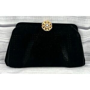 VINTAGE GARAY BLACK VELVET CLUTCH PURSE WITH GOLD RHINESTONE CLASP
